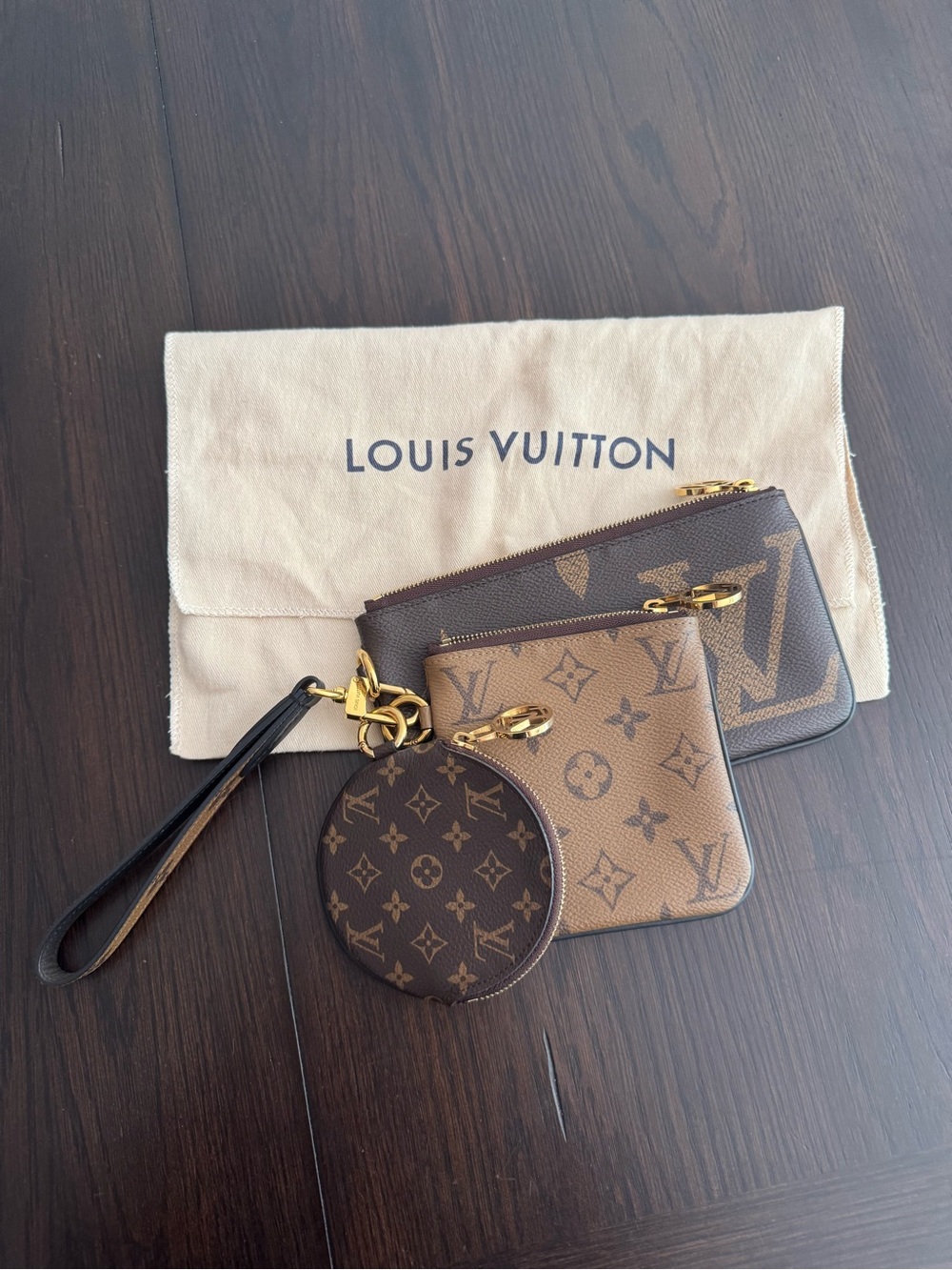 Louis Vuitton Monogram Canvas Trio Pouch Set in Brown and Tan